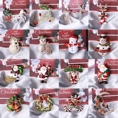 Broche de Noël Luxe Alliage Strass Émail Père Noël Renne Bonhomme de Neige Flocon de Neige Bijoux de Fête pour Femme