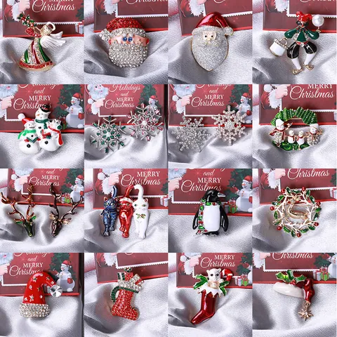 Broche de Noël Luxe Alliage Strass Émail Père Noël Renne Bonhomme de Neige Flocon de Neige Bijoux de Fête pour Femme