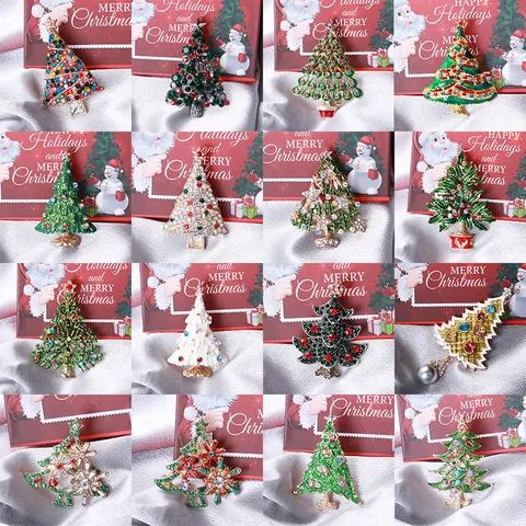 Luxus Legierung Strass Weihnachtsbaum Brosche Emaille Festlicher Schmuck Für Damen Geschenk Vintage Mode Accessoire