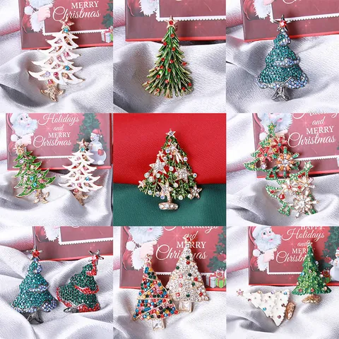 Luxus Legierung Strass Weihnachtsbaum Brosche Emaille Festlicher Schmuck Für Damen Geschenk Vintage Mode Accessoire