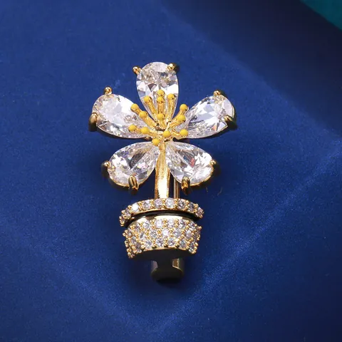 Elegante Broche de Maceta de Cobre Con Zirconia Micro Incrustada Chapado en Oro Joyería Para Mujer Alfiler de Traje