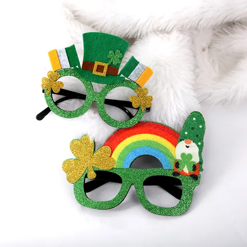 St Patrick's Day Party Glasses Shamrock Rainbow Lucky Horseshoe Gnomes Top Hat Flag Photo Props Irish Festival Decor