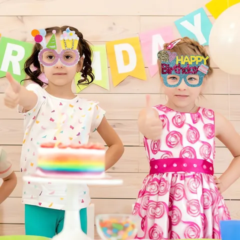 Gafas de Fiesta de Cumpleaños para Niños Happy Birthday Accesorios Fotos Purpurina Corazón Pastel Globo Gorro Fiesta