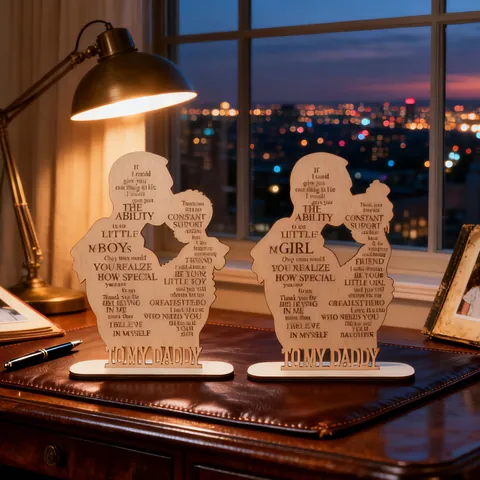 Vatertag Holz Schreibtisch Ornament Silhouette Vater Kind Laserschnitt Herz Plakette Heimdekoration Geburtstagsgeschenk Vater