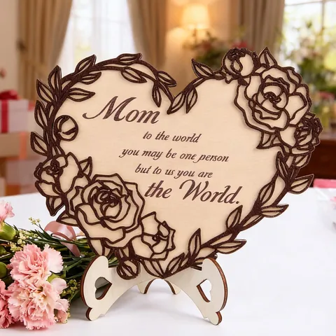Muttertagsgeschenk Holz Herz Ornament Lasergeschnitten Dekoratives Schild Mit Ständer Für Zuhause Schreibtisch Tischdeko Mama Geburtstag