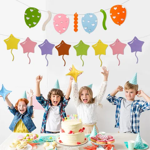 Felt Happy Birthday Banner Colorful Balloon Star Heart Hanging Garland Decoration For Kids Birthday Party Room Decor