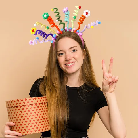 Colorful DIY Pipe Cleaner Headband For Kids Birthday Party Creative Pom Pom Flower Bear Costume Hair Accessory For Celebration