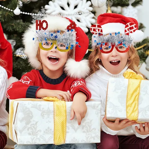 Glitter Christmas Party Glasses Frames Kids Adults Santa Claus Reindeer Snowman Christmas Tree Tinsel Decorative Eyewear Props