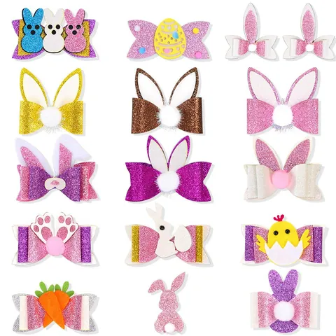 Fermaglio per Capelli a Orecchie di Coniglio di Pasqua Fiocco in Feltro Luccicante per Decorazione Festa Bambini Accessori