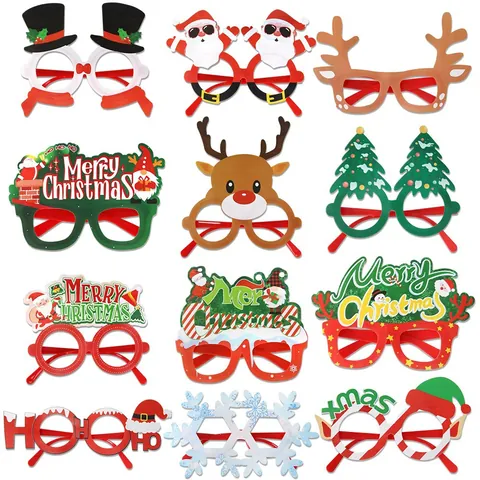 Christmas PVC Glasses Frames For Party Decorations Cartoon Reindeer Santa Claus Snowman Festive Eyewear For Kids Adults Holiday Gift