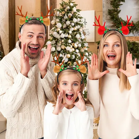 Diadema de Astas de Reno de Navidad Con Campanas Pompones Orejas de Lentejuelas Accesorios Festivos para el Cabello Fiesta Niños Adultos