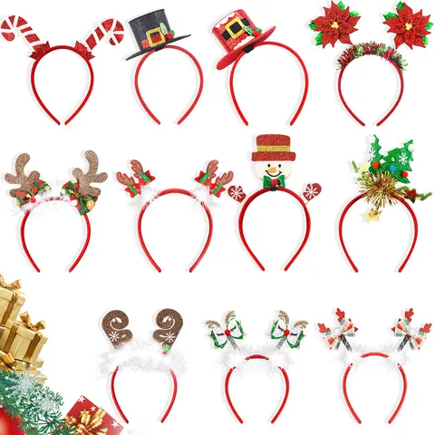 Weihnachts Rentier Geweih Haarreif Mit Schleife Glitzer Pailletten Mini Weihnachtsmann Hut Xmas Party Haarschmuck Damen Kinder