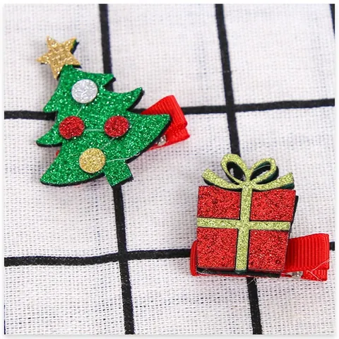 Fermagli per Capelli Natalizi a Forma di Babbo Natale e Renna con Brillantini e Paillettes Mini Clip a Becco d'Anatra per Bambine Accessori per Capelli per Feste