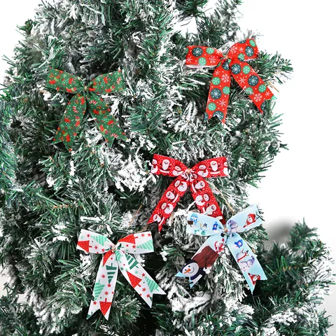 Mini Fiocchi Di Natale Per Decorazione Albero Stampa Pupazzo Di Neve Babbo Natale Nastro Con Corda Decorazione Glitterata