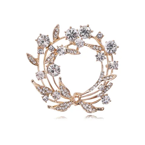 Elegant Rhinestone Wreath Brooch Olive Branch Alloy Pin For Women Fashion Jewelry Apparel Decoration Accessories Wedding Banquet Gift