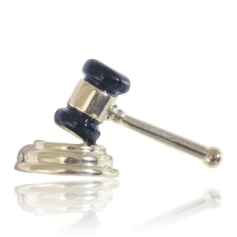 Broche de Mallete de Juez de Aleación Creativa Para Mujeres y Hombres Pin de Martillo de Subasta Vintage Con Esmalte Negro Joyería