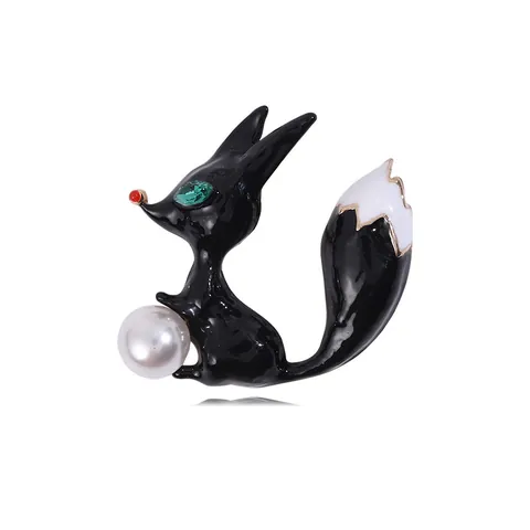 Fashion Alloy Enamel Fox Brooch With Faux Artificial Pearl Rhinestone Eyes Cute Animal Breastpin Brooches Jewelry Gift For Women