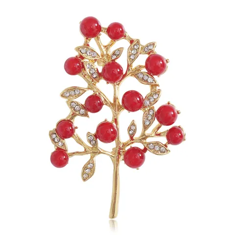 Elegante Spilla a Forma di Ramo di Albero con Künstliche Perle in Lega e Strass Pianta Bacca Pin per Donna Matrimonio Festa Ufficio Gioielli di Moda Accessorio
