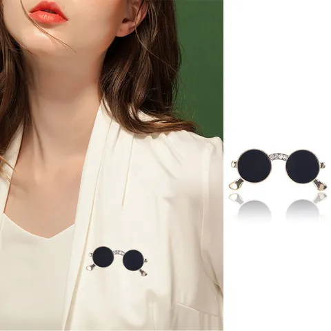 Fashion Sunglasses Brooch Pin Alloy Rhinestone Inlaid Vintage Round Frame Brooches For Unisex Clothing Lapel Pin Jewelry