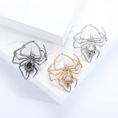 Exquisito Broche de Araña de Aleación Con Gran Gota de Agua Cristal Gótico Animal Alfileres para Mujeres Hombres Traje Abrigo Joyería de Moda