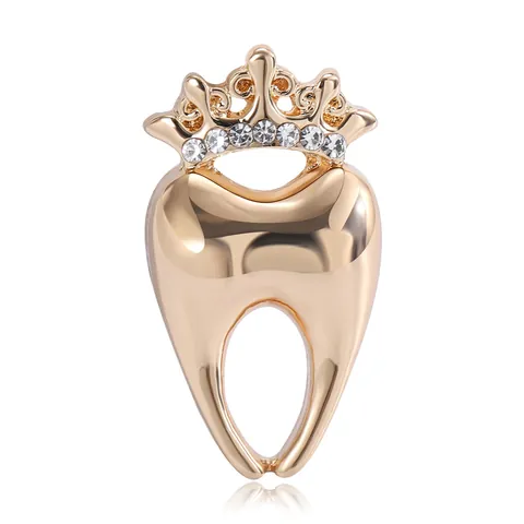 Creative Crown Tooth Rhinestone Brooch Alloy Glossy Metal Lapel Pin Dentist Medical Gift Women Men Jewelry Accessory