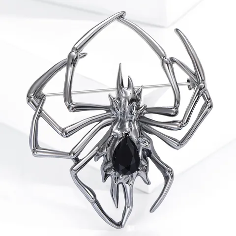 Exquisito Broche de Araña de Aleación Con Gran Gota de Agua Cristal Gótico Animal Alfileres para Mujeres Hombres Traje Abrigo Joyería de Moda