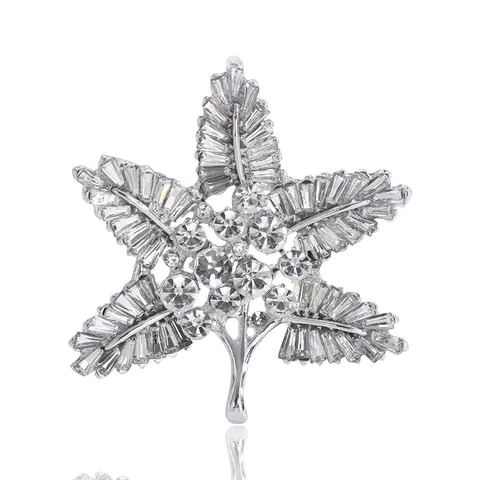 Vintage Baroque Alloy Rhinestone Maple Leaf Brooch Elegant Botanical Plant Pin Jewelry For Women Banquet Party Accessories