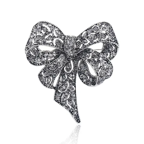 Vintage Hollow Bow Brooch For Women Alloy Rhinestone Breastpin Elegant Suit Lapel Pin Fashion Jewelry Accessories