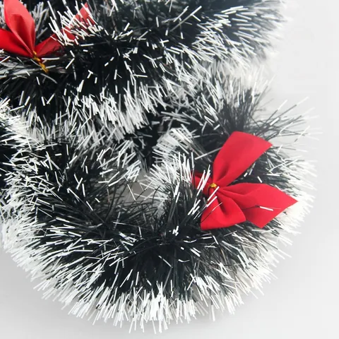 Christmas Tinsel Garland Dark Green With White Edges Thick Puffy Festive Ribbons For Tree Home Party Seasonal Decoration