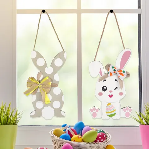Decorazione Appesa di Pasqua in Legno Con Coniglio e Pulcino per Festa in Casa Parete Porta Carino Ciondolo Pasquale