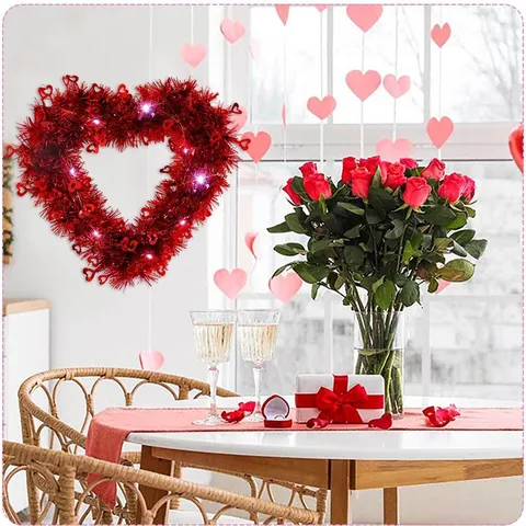Guirnalda de Oropel en Forma de Corazón LED de San Valentín Con Lentejuelas Rojas Guirnalda Colgante Romántica para Boda Fiesta Hogar