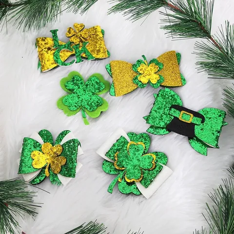 Barrettes Cheveux Saint Patrick Trèfle Feutre Paillettes Nœud Épingle à Cheveux Pour Femmes Filles Accessoires Cheveux Fête Festival Irlandais