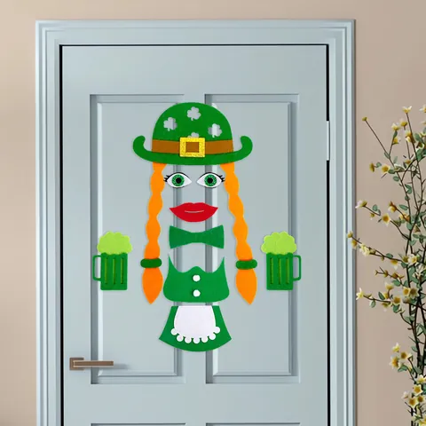 St Patrick's Day Felt Door Decorations Leprechaun Shamrock Clover Pattern Wall Stickers For Irish Festival Party Home Decor