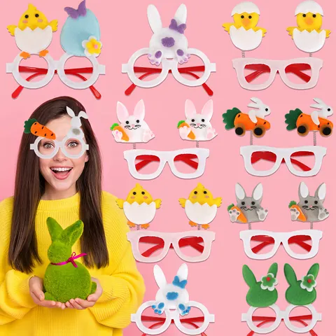 Cute Easter Party Glasses Cartoon Rabbit Chick Felt Eyewear Frame Funny Photo Props For Kids Celebration Holiday Decoration