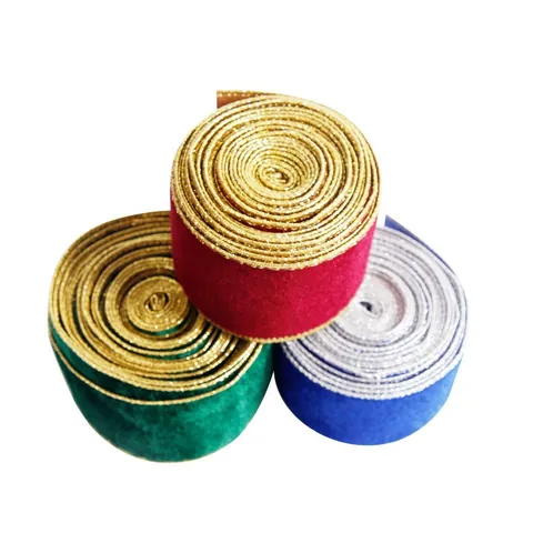 Christmas Velvet Ribbon With Gold Silver Metallic Edges Flocked Decorative Fabric Ribbon For DIY Craft Gift Wrapping Tree Decor