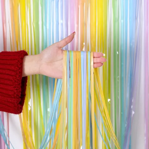 Macaron Rainbow Tinsel Curtain PET Foil Fringe Backdrop Colorful Vertical Stripe Party Decoration Birthday Wedding Backdrop