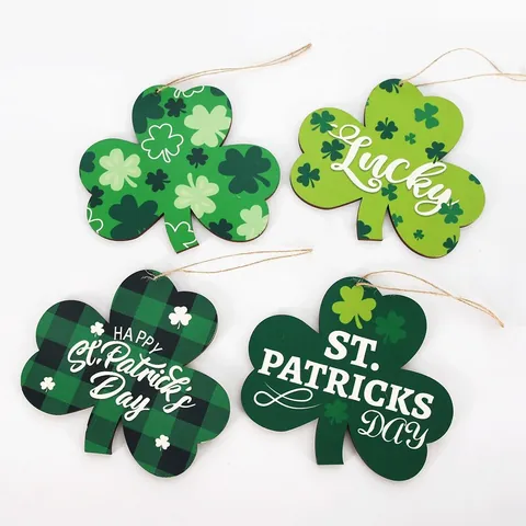 St. Patrick's Day Holz Kleeblatt Hängeschild Lucky Shamrock Karo Holz Ornament Für Irische Party Home Deko