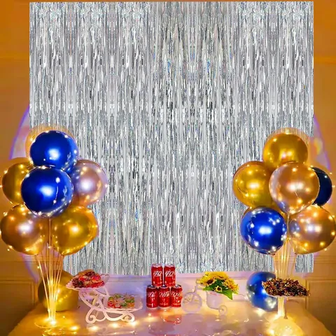 Rideau de Franges PET Holographique Fond de Décoration pour Anniversaire Fête Mariage Scène Multicolore Étincelant