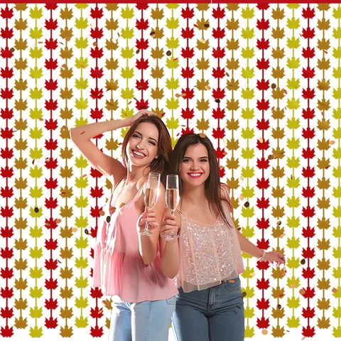 Thanksgiving Party Maple Leaf Foil Tinsel Curtain Rustic Autumn Color Block Hanging Banner Home Decor Doorway Photo Backdrop Garlands