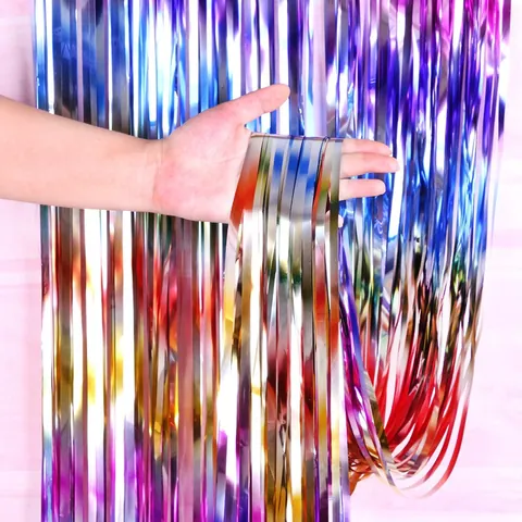 Regenboog Ombre Folie Franje Gordijn Metaal Tinsel Achtergrond Voor Verjaardag Bruiloft Feest Kerst Decoratie