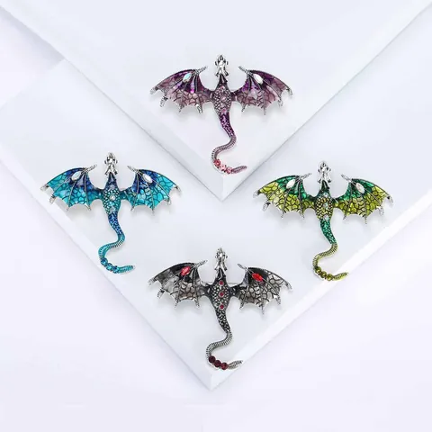 Western Dragon Enamel Brooch Vintage Alloy Animal Pin With Colorful Rhinestone Fantasy Flying Dragon Pin Jewelry For Women Suit Decoration