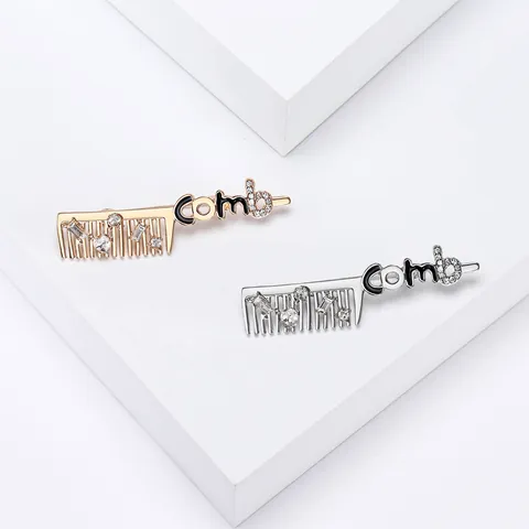 Creatieve Kamvormige Broche Legering Strass Ingelegde Mode Speld Sieraden Voor Mannen Vrouwen Kleding Decoratie Accessoires