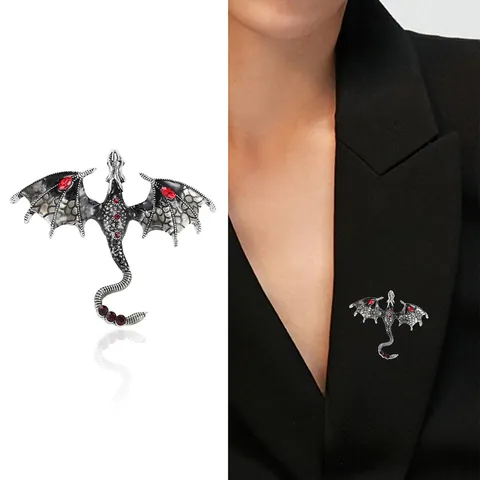 Western Dragon Enamel Brooch Vintage Alloy Animal Pin With Colorful Rhinestone Fantasy Flying Dragon Pin Jewelry For Women Suit Decoration