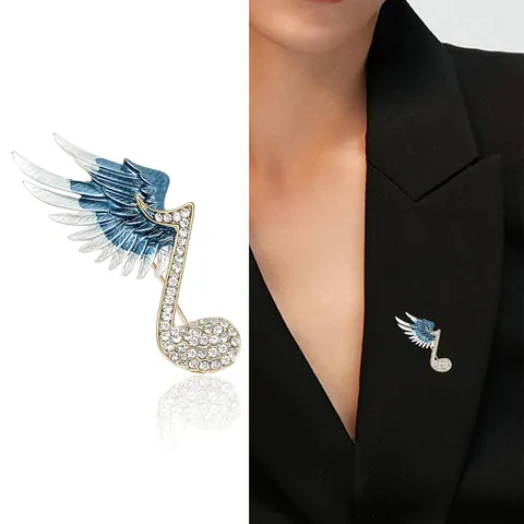 Broche Artistique Ailes de Note de Musique Avec Strass Blancs Email Dégradé Alliage Plaqué Or Broches pour Costumes Femmes
