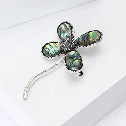 Spilla Floreale in Lega Vintage Con Conchiglia di Abulone per Donna Spilla a Fiore Cangiante Con Strass Neri Accessorio per Abbigliamento Retro