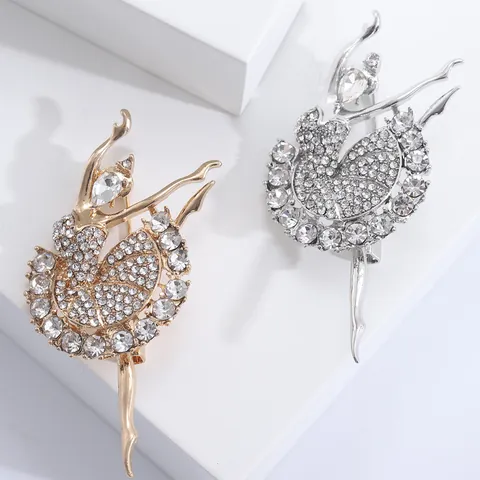 Elegant Ballet Dancing Girl Brooch Pin Alloy Inlaid Rhinestone Crystal Ballerina Pin For Women Clothing Decoration Gift