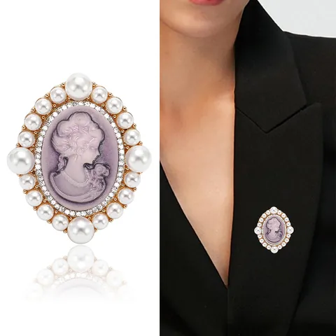 Vintage Viktorianisch Kamee Brosche Für Damen Legierung Künstliche Perle Strass Porträt Anhänger Brosche Mode Accessoire Geschenk