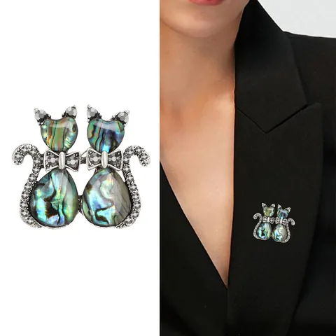 Spilla Gatto in Lega Vintage Conchiglia di Abalone per Donna Spilla da Risvolto Animale in Strass di Alta Classe Gioielli Moda