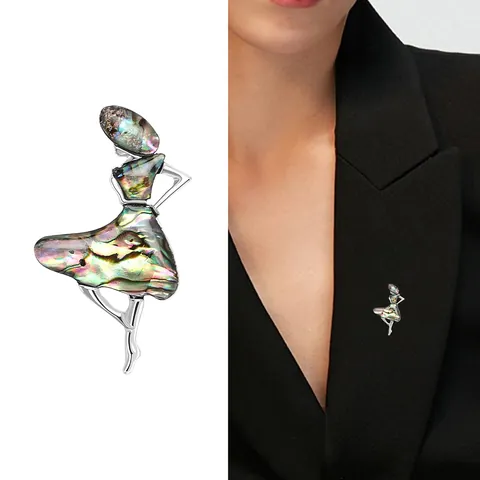 Spilla da Donna in Lega di Conchiglia di Abulone Ballerina di Danza Classica Vintage Ragazza Danzante Gioielli Regalo