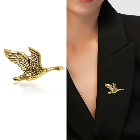 Broche en Alliage Vintage Oiseau en Vol Forme Oie Sauvage Cygne Électroplaqué Corsage Animal Bijoux de Mode Accessoire pour Femmes